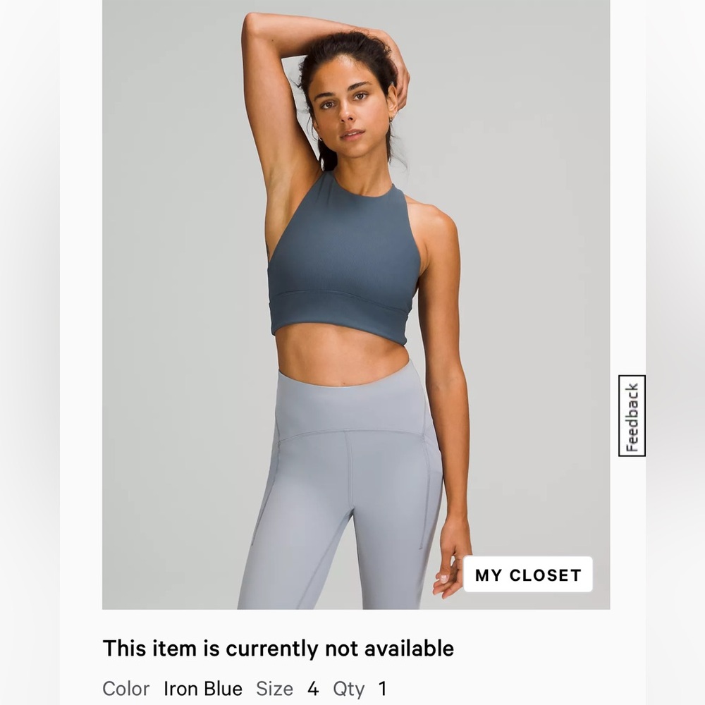 Lululemon Energy High-Neck Longline Ribbed Bra - Iron Blue Sz 4